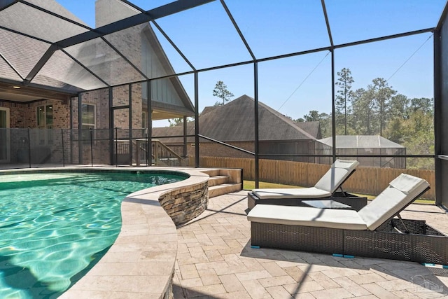 8901 Salt Grass Dr, Pensacola, FL 32526 - view of pool with a fenced in pool, glass enclosure, a patio, and fence