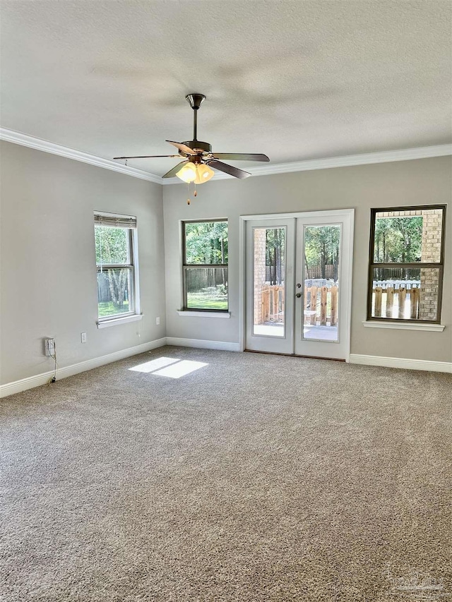 unfurnished room featuring crown molding, baseboards, and french doors