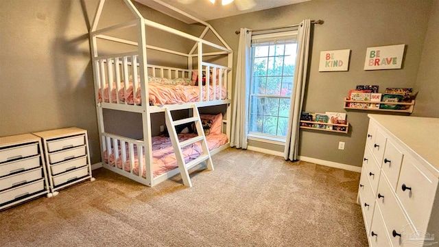 bedroom with light colored carpet