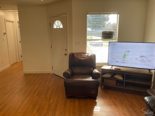 living area with light hardwood / wood-style flooring