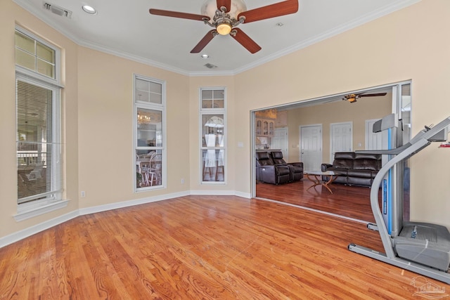 4757 Chinquapin Dr, Gulf Breeze, FL 32563 - interior space featuring ceiling fan, ornamental molding, wood finished floors, recessed lighting, and baseboards