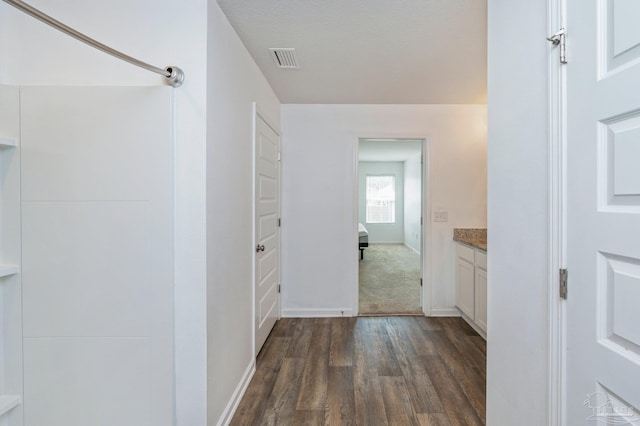 bathroom with vanity and hardwood / wood-style floors