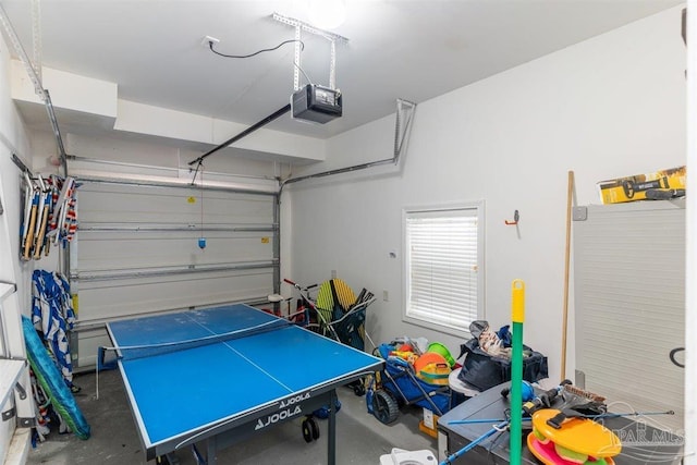 garage with a garage door opener