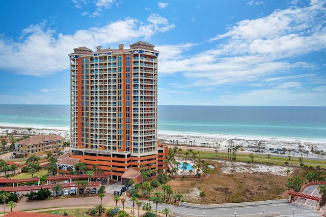 exterior space with a beach view