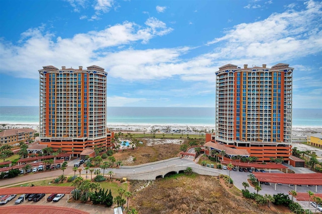 exterior space featuring a view of the beach