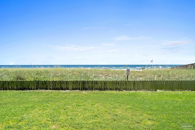 view of yard with a water view