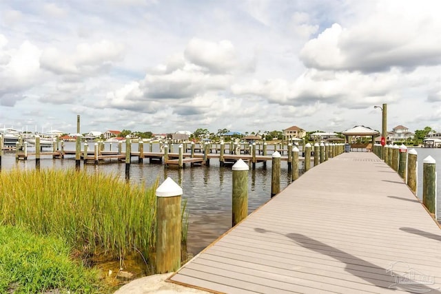 dock area featuring a water view