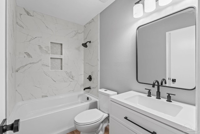 full bath with toilet, shower / bath combination, and vanity