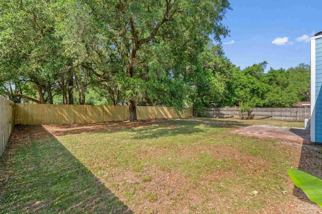 view of yard with a fenced backyard