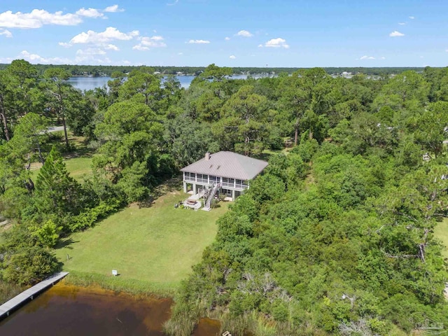 aerial view featuring a water view