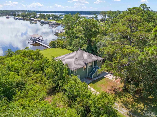 drone / aerial view featuring a water view