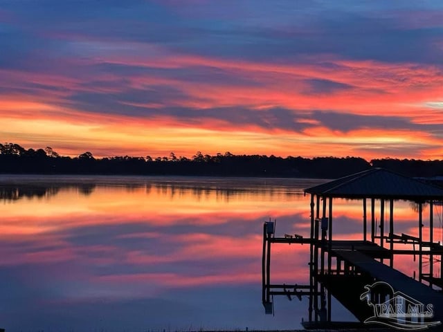 view of dock with a water view