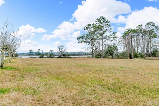 view of yard with a water view