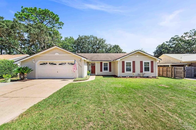 single story home with a garage and a front yard