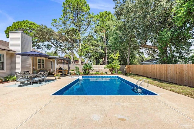 view of swimming pool with a patio area