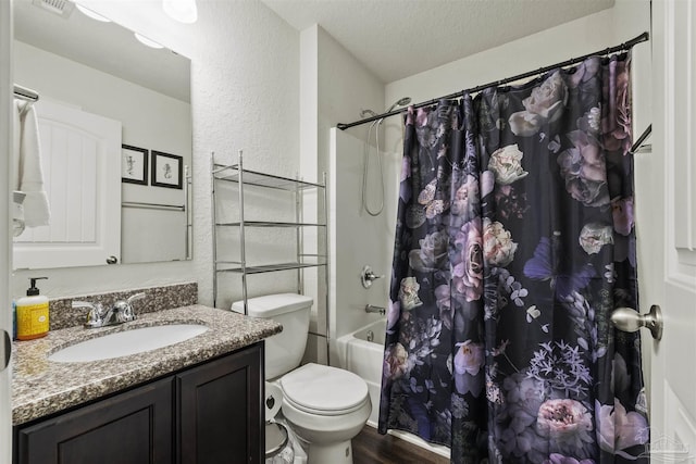 4327 Thistle Pine Ct, Pace, FL 32571 - full bathroom with a textured wall, wood finished floors, vanity, shower / bath combination with curtain, and a textured ceiling