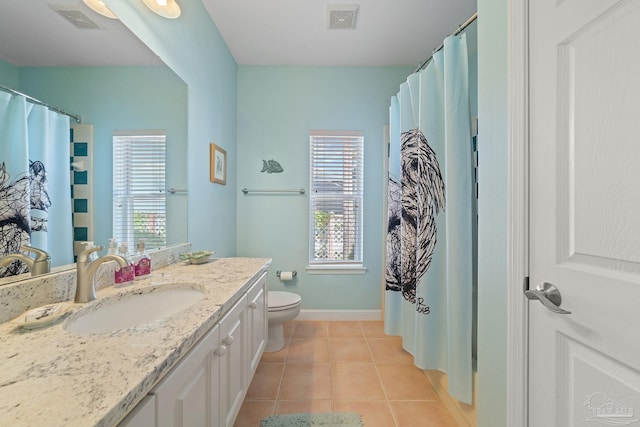 bathroom with vanity, tile patterned flooring, and toilet