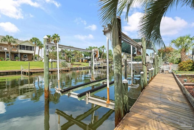 1129 Seabreeze Ln, Gulf Breeze, FL 32563 - dock area featuring a water view and boat lift