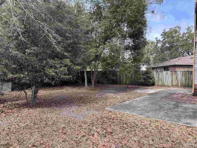 view of yard featuring a patio and fence