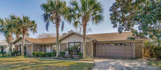 single story home with a garage and a front yard