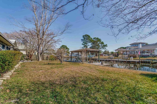 view of yard with a water view