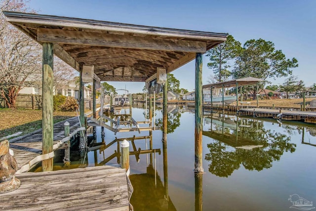 view of dock with a water view