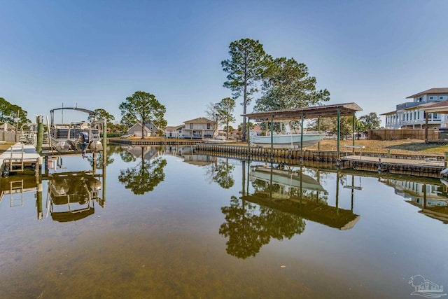 dock area featuring a water view