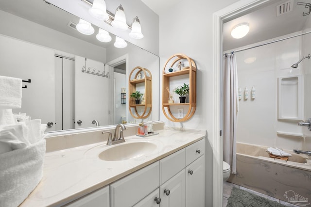 14259 Perdido Key Dr Unit 1C, Pensacola, FL 32507 - bathroom with visible vents, shower / tub combo with curtain, toilet, vanity, and tile patterned flooring