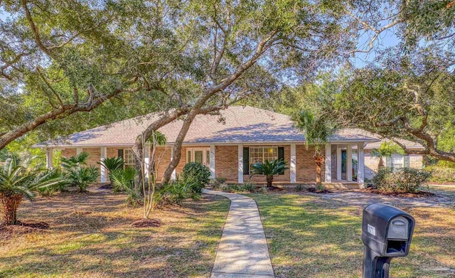 ranch-style home featuring a front lawn