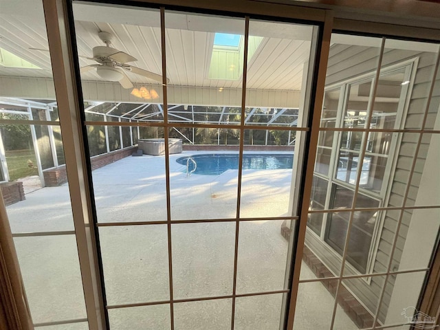 view of pool with ceiling fan