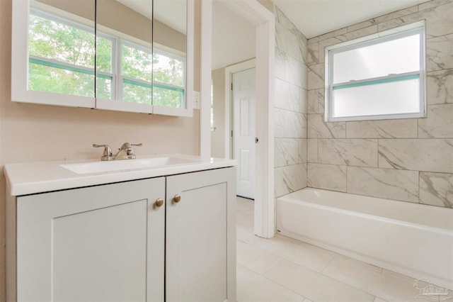 2511 Green Village Rd, Walnut Hill, FL 32568 - bathroom featuring vanity, tile patterned floors, a healthy amount of sunlight, and shower / bathtub combination