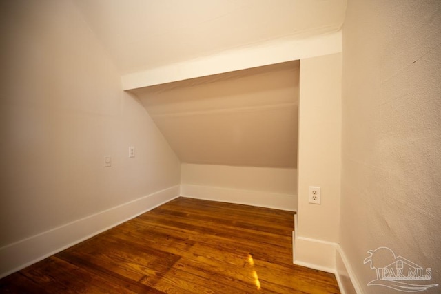 interior space featuring dark wood-type flooring and vaulted ceiling