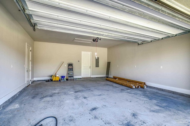 garage featuring a garage door opener and electric panel