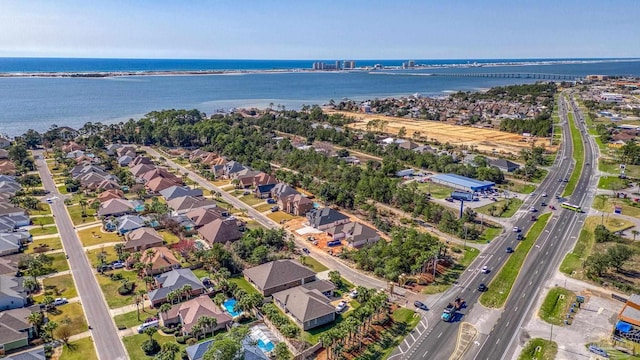 aerial view with a water view