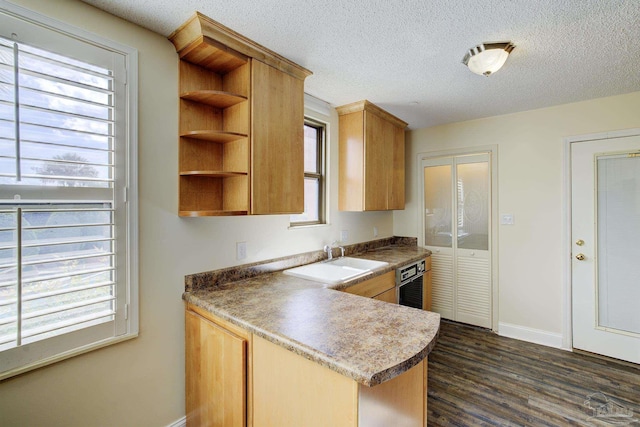 2007 E Gadsden St Unit 102, Pensacola, FL 32501 - kitchen featuring open shelves, dark wood finished floors, a textured ceiling, and plenty of natural light