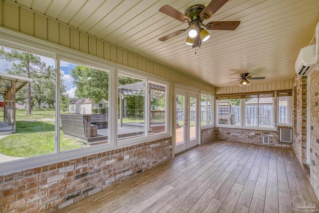 8114 Silver Maple Dr, Milton, FL 32583 - unfurnished sunroom with french doors, a ceiling fan, and a wall mounted AC