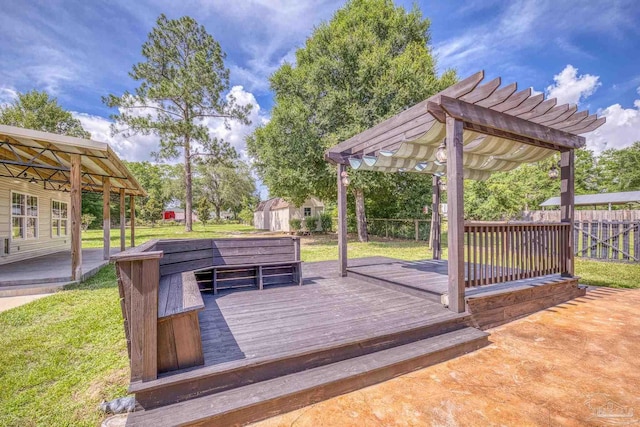 8114 Silver Maple Dr, Milton, FL 32583 - wooden deck with a pergola, a storage shed, and a fenced backyard