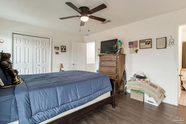 8140 Lillian Hwy, Pensacola, FL 32506 - bedroom featuring wood finished floors, a closet, ceiling fan, and baseboards