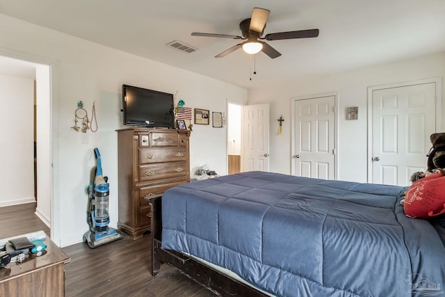 8140 Lillian Hwy, Pensacola, FL 32506 - bedroom featuring dark wood finished floors, baseboards, and ceiling fan