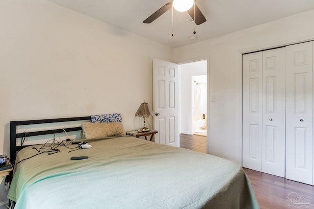 8140 Lillian Hwy, Pensacola, FL 32506 - bedroom featuring wood finished floors, a closet, and a ceiling fan