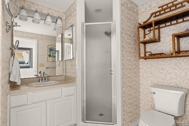 751 Pensacola Beach Blvd Unit 2F, Pensacola Beach, FL 32561 - full bath with wallpapered walls, vanity, and a shower stall