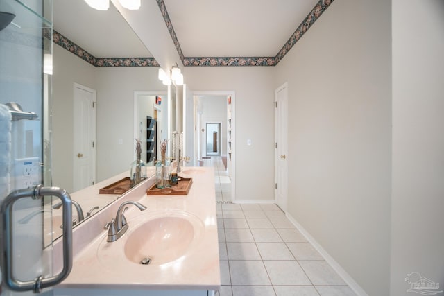 bathroom with vanity and tile patterned floors