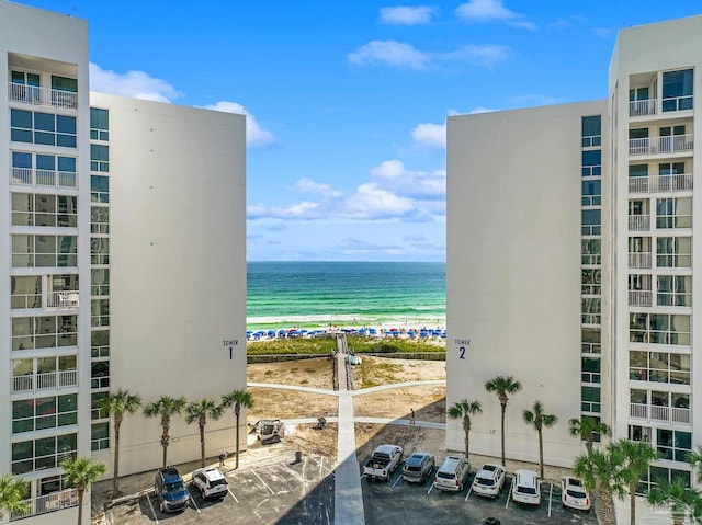 view of water feature with a view of the beach