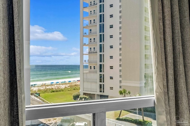 view of water feature with a view of the beach