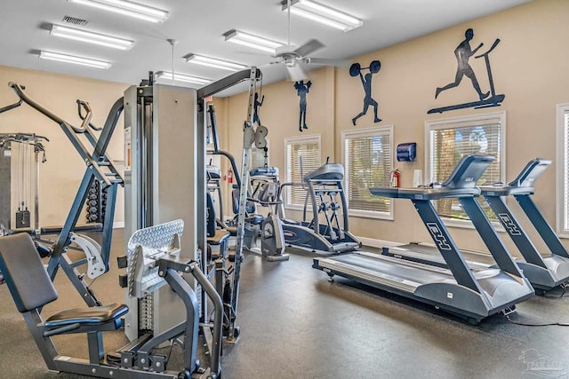 gym with ceiling fan