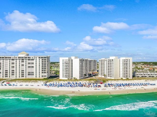 aerial view with a beach view and a water view