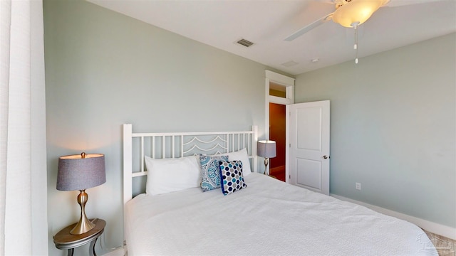 bedroom featuring carpet flooring and ceiling fan