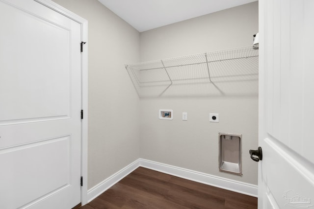 5681 Paddlewheel Dr, Milton, FL 32583 - washroom with hookup for a washing machine, baseboards, dark wood-type flooring, and hookup for an electric dryer
