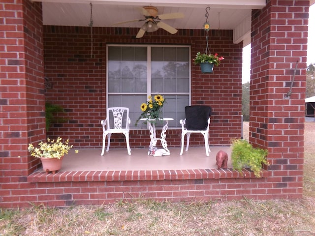 view of patio featuring ceiling fan and covered porch