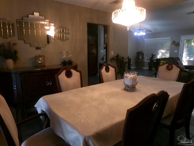 dining area featuring ceiling fan